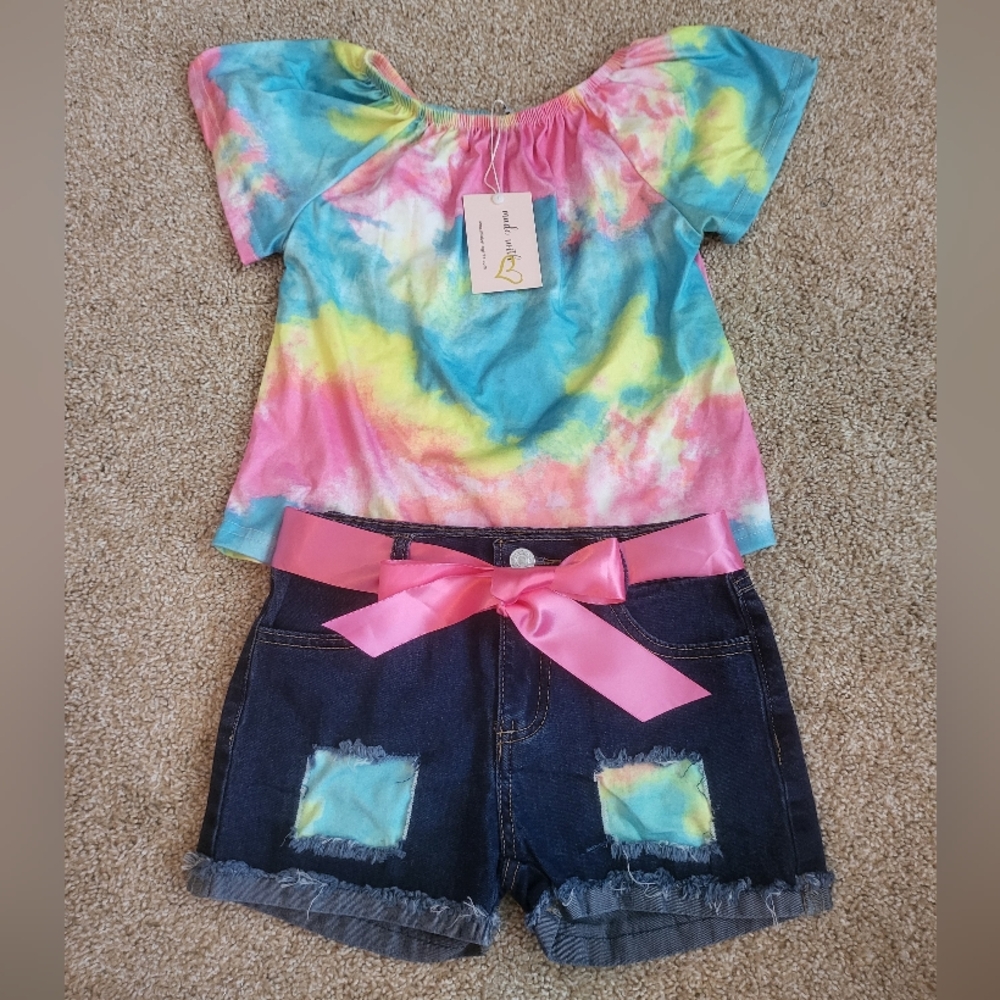 ♥️NWT♥️ MIA BELLE COLORFUL TIE-DYE TOP &  DENIM SHORTS SET